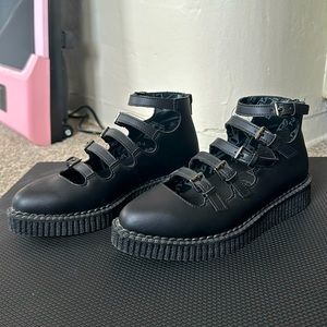 NWOT Black TUKskin™ Multi-Strap Pointed Mary Jane Creeper
